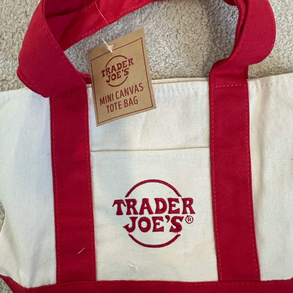 Trader Joe's Red and White Canvas Tote Bag